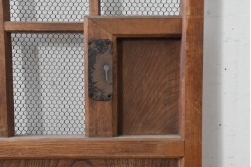 アンティーク建具　明治から大正期　素朴で味わいのある金網入りきつね格子蔵戸1枚　　(R-086528)