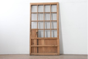 アンティーク建具　明治から大正期　素朴で味わいのある金網入りきつね格子蔵戸1枚　　(R-086528)