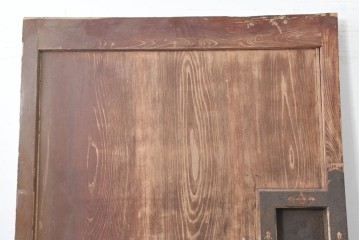 アンティーク建具　明治から大正期　超激レア!　総欅(ケヤキ)材　財を守る獅子面意匠金具が圧倒的な存在感を放つ蔵戸1枚　(R-086531)