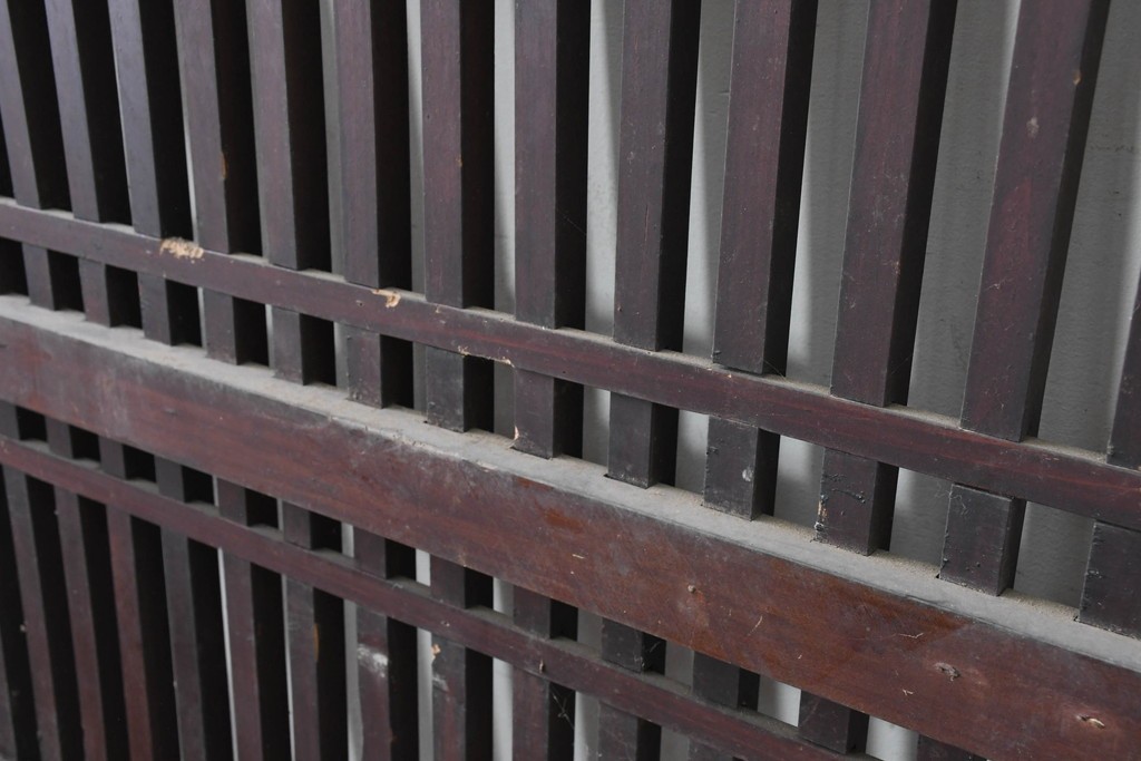 アンティーク建具　明治から大正期　繁栄祈願の唐草雲文装飾を腰板に配した背の低い格子蔵戸1枚　(R-086539)