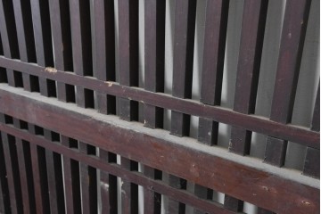 アンティーク建具　明治から大正期　繁栄祈願の唐草雲文装飾を腰板に配した背の低い格子蔵戸1枚　(R-086539)