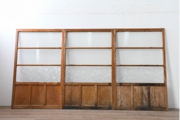 ヴィンテージ建具　昭和中期　モールガラスが趣深いガラス窓3枚セット　(R-086549)