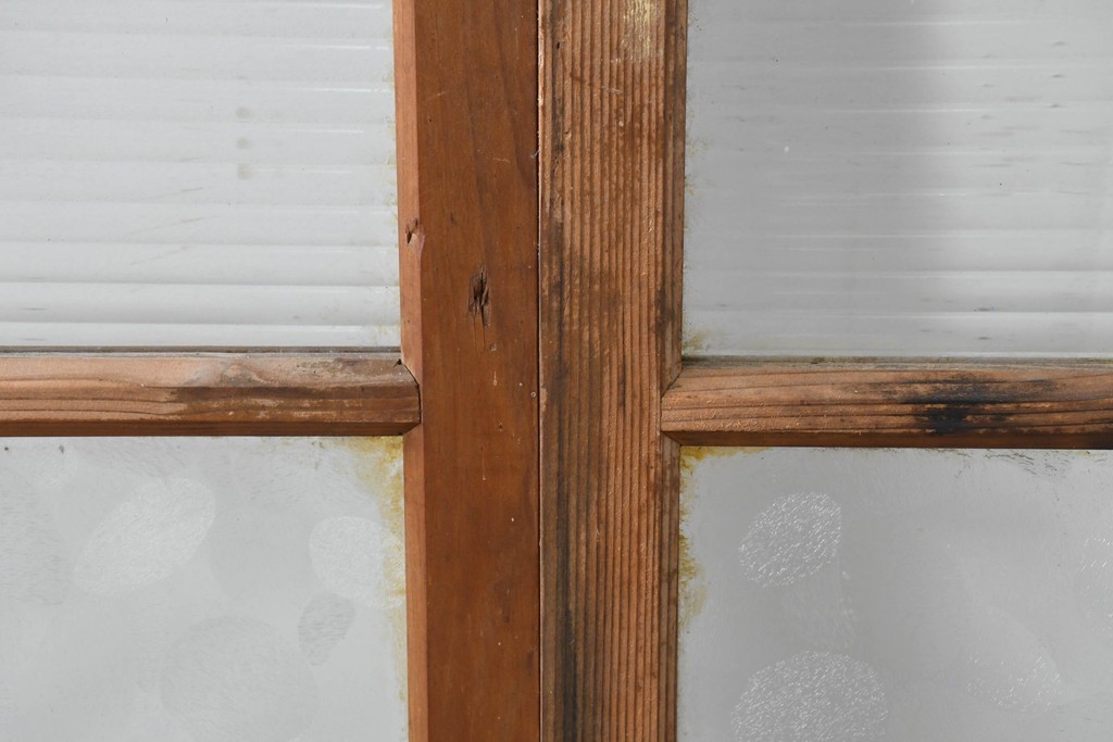 ヴィンテージ建具　昭和中期　モールガラスが趣深いガラス窓3枚セット　(R-086549)