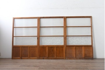 ヴィンテージ建具　昭和中期　モールガラスが趣深いガラス窓3枚セット　(R-086549)