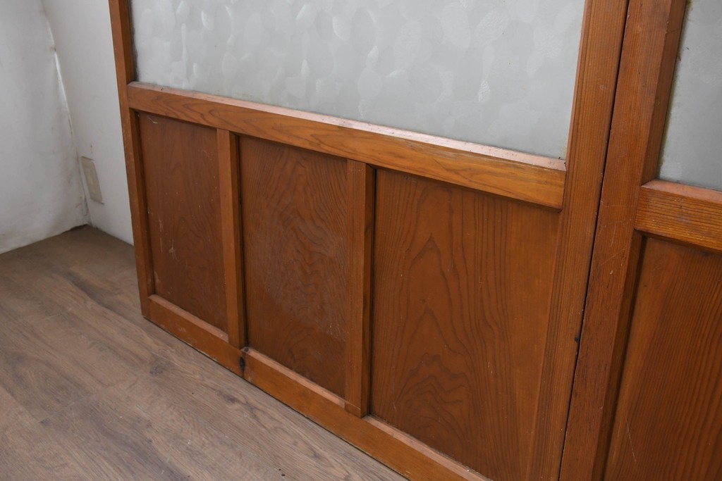 ヴィンテージ建具　昭和中期　モールガラスが趣深いガラス窓3枚セット　(R-086549)