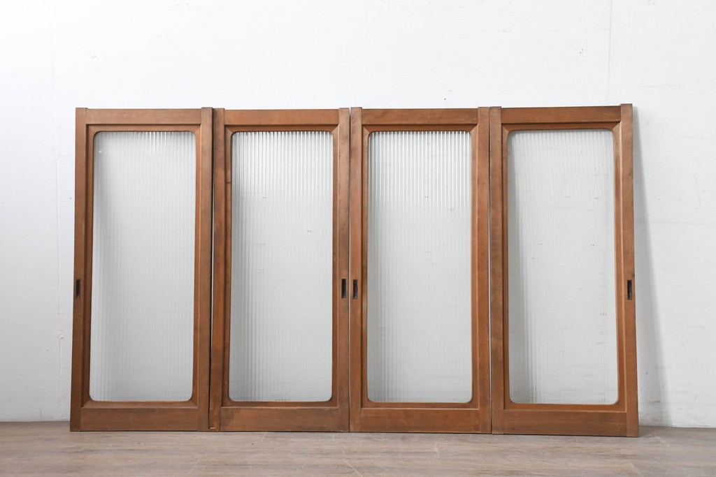 ヴィンテージ建具　昭和中期　木味豊かなモールガラス入りの窓4枚セット　(R-086550)
