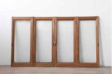 ヴィンテージ建具　昭和中期　木味豊かなモールガラス入りの窓4枚セット　(R-086550)