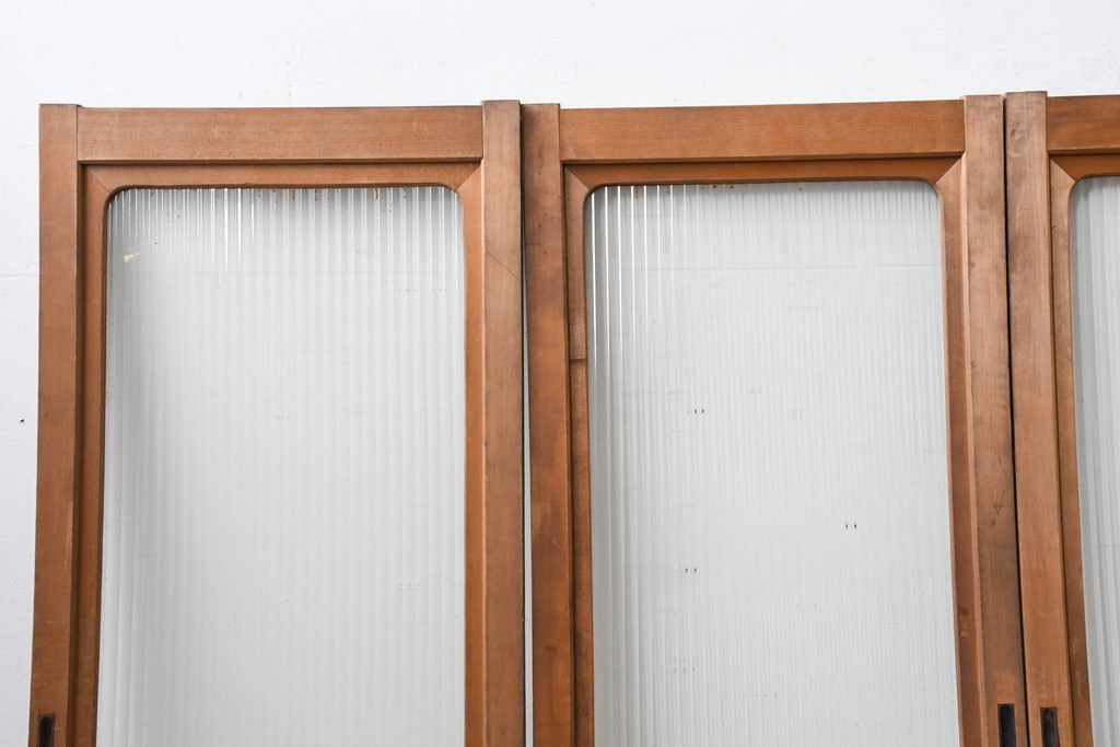 ヴィンテージ建具　昭和中期　木味豊かなモールガラス入りの窓4枚セット　(R-086550)