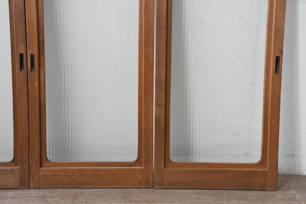 ヴィンテージ建具　昭和中期　木味豊かなモールガラス入りの窓4枚セット　(R-086550)