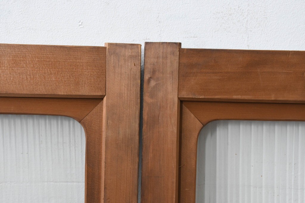 ヴィンテージ建具　昭和中期　木味豊かなモールガラス入りの窓4枚セット　(R-086550)