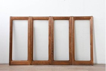 ヴィンテージ建具　昭和中期　木味豊かなモールガラス入りの窓4枚セット　(R-086550)