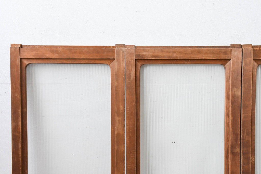 ヴィンテージ建具　昭和中期　木味豊かなモールガラス入りの窓4枚セット　(R-086550)