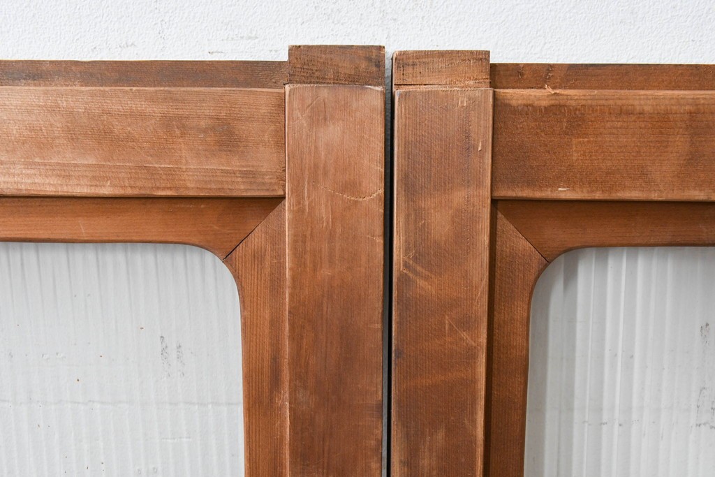 ヴィンテージ建具　昭和中期　木味豊かなモールガラス入りの窓4枚セット　(R-086550)