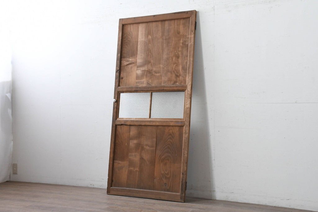 アンティーク建具　大正期　木のあたたかみとレトロなガラスが魅力の扉1枚　(R-086552)