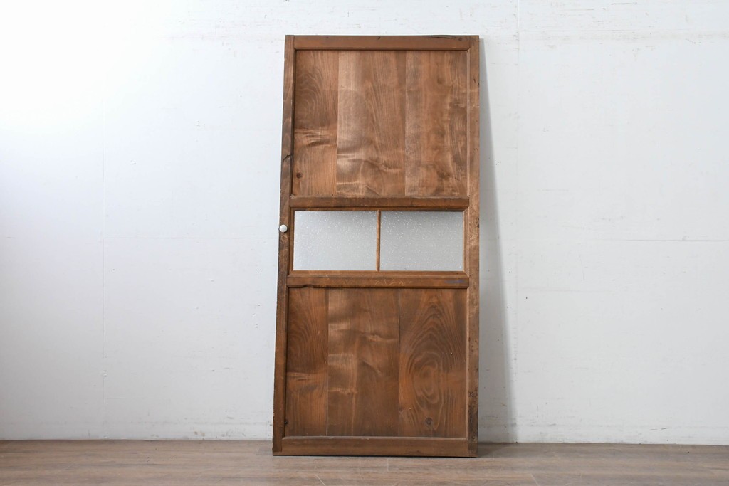 アンティーク建具　大正期　木のあたたかみとレトロなガラスが魅力の扉1枚　(R-086552)