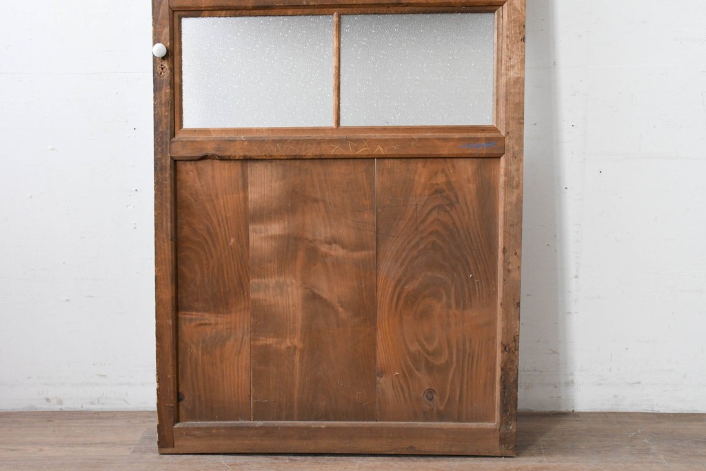アンティーク建具　大正期　木のあたたかみとレトロなガラスが魅力の扉1枚　(R-086552)