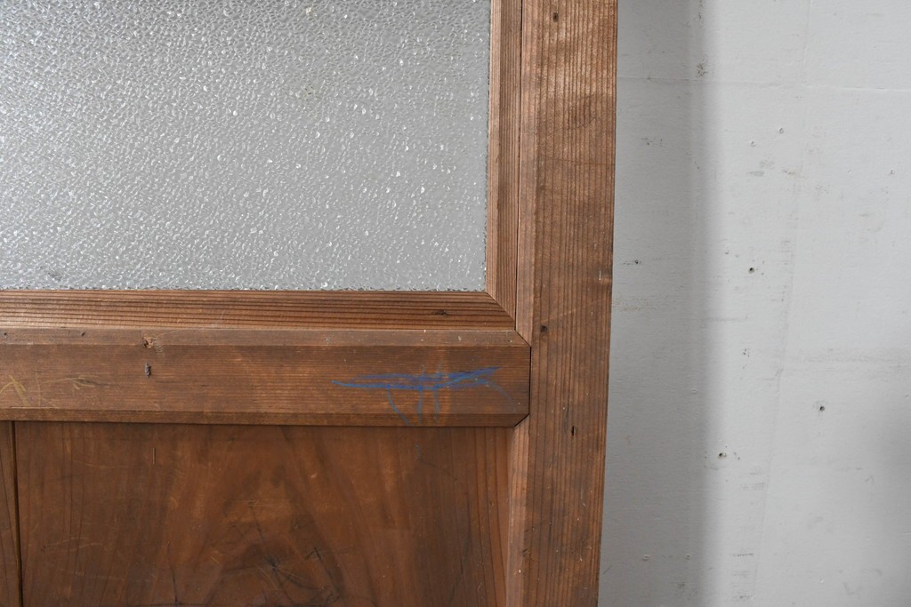 アンティーク建具　大正期　木のあたたかみとレトロなガラスが魅力の扉1枚　(R-086552)