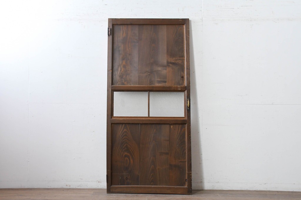 アンティーク建具　大正期　木のあたたかみとレトロなガラスが魅力の扉1枚　(R-086552)