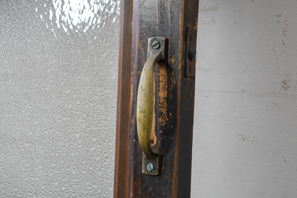 アンティーク建具　大正期　木のあたたかみとレトロなガラスが魅力の扉1枚　(R-086552)