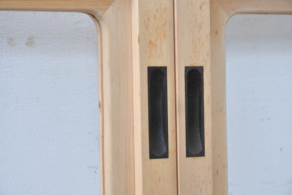 ヴィンテージ建具　昭和後期　上品な桟組みが引き立つ雪見障子戸2枚セット　(R-086561)