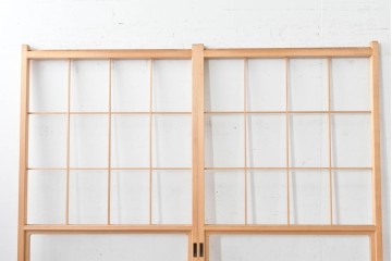 ヴィンテージ建具　昭和後期　上品な桟組みが引き立つ雪見障子戸2枚セット　(R-086561)