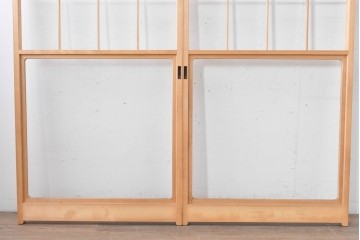 ヴィンテージ建具　昭和後期　上品な桟組みが引き立つ雪見障子戸2枚セット　(R-086562)