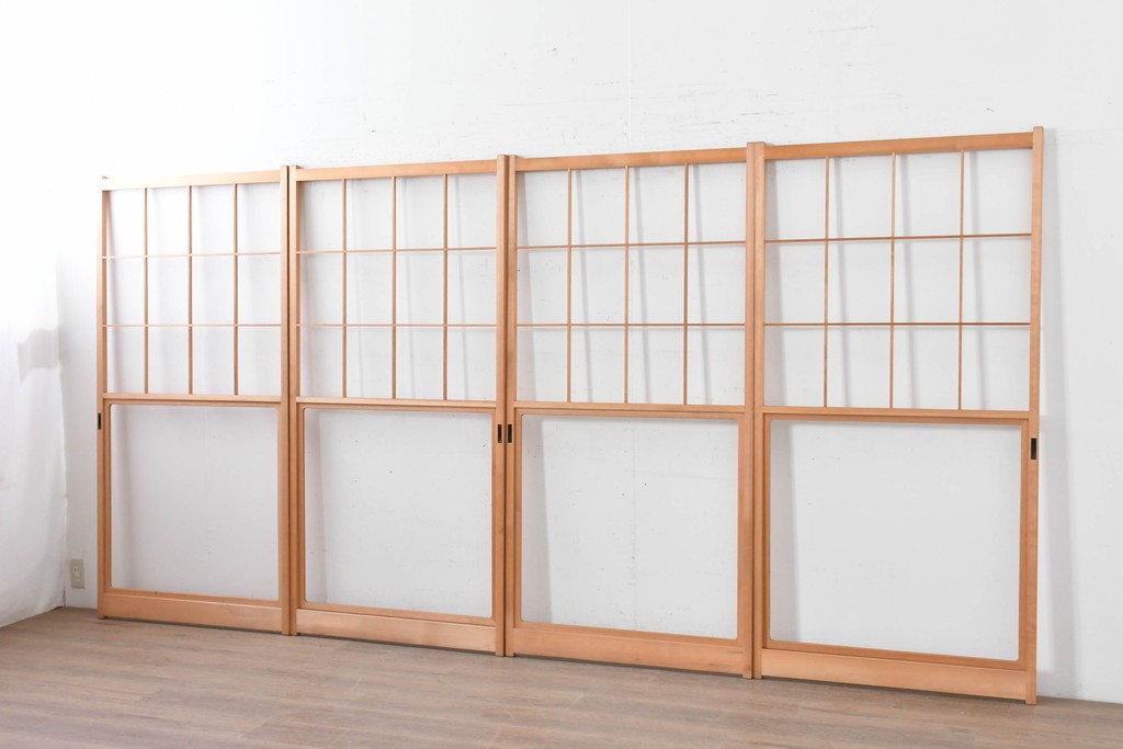 ヴィンテージ建具　昭和後期　上品な桟組みが引き立つ雪見障子戸4枚セット　(R-086564)
