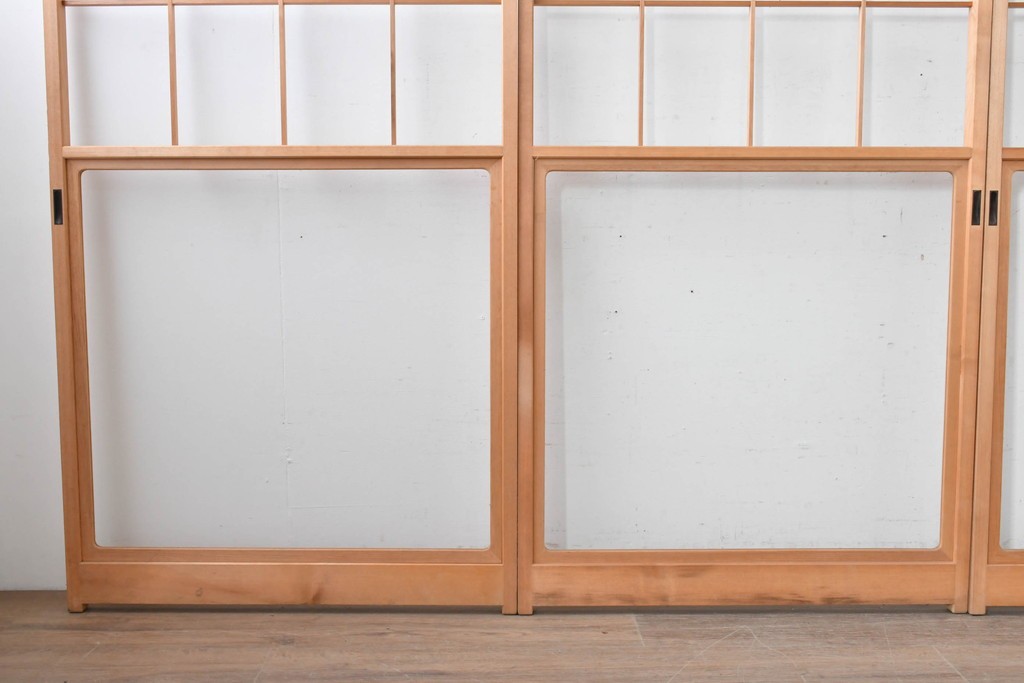 ヴィンテージ建具　昭和後期　上品な桟組みが引き立つ雪見障子戸4枚セット　(R-086564)