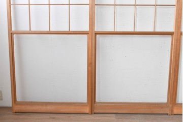 ヴィンテージ建具　昭和後期　上品な桟組みが引き立つ雪見障子戸4枚セット　(R-086566)