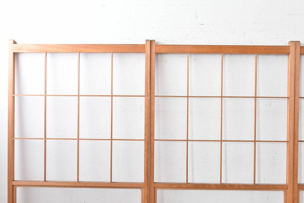 ヴィンテージ建具　昭和後期　上品な桟組みが引き立つ雪見障子戸4枚セット　(R-086568)