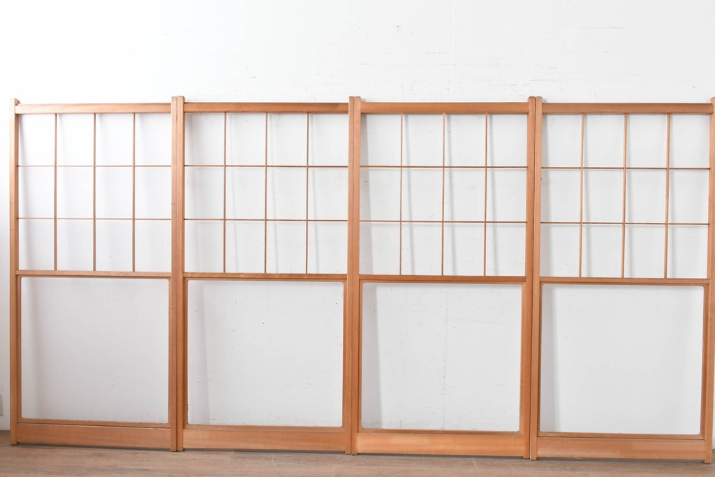 ヴィンテージ建具　昭和後期　上品な桟組みが引き立つ雪見障子戸4枚セット　(R-086568)