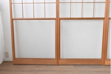 ヴィンテージ建具　昭和後期　上品な桟組みが引き立つ雪見障子戸4枚セット　(R-086568)