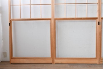 ヴィンテージ建具　昭和後期　上品な桟組みが引き立つ雪見障子戸4枚セット　(R-086571)