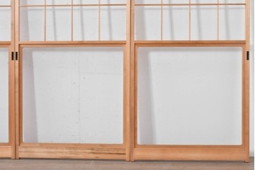 ヴィンテージ建具　昭和後期　上品な桟組みが引き立つ雪見障子戸4枚セット　(R-086571)