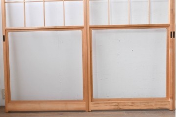 ヴィンテージ建具　昭和後期　上品な桟組みが引き立つ雪見障子戸4枚セット　(R-086571)