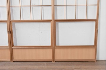 ヴィンテージ建具　昭和後期　秋田杉　温かみのある木味が魅力の雪見障子戸4枚セット　(R-086572)
