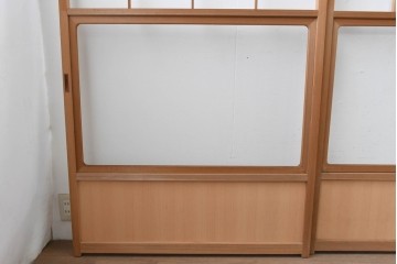ヴィンテージ建具　昭和後期　秋田杉　温かみのある木味が魅力の雪見障子戸4枚セット　(R-086572)