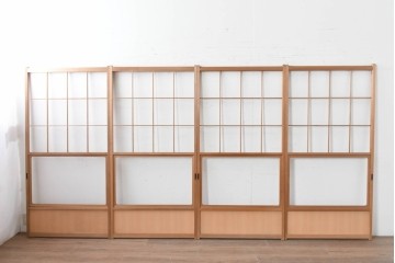 ヴィンテージ建具　昭和後期　秋田杉　温かみのある木味が魅力の雪見障子戸4枚セット　(R-086572)