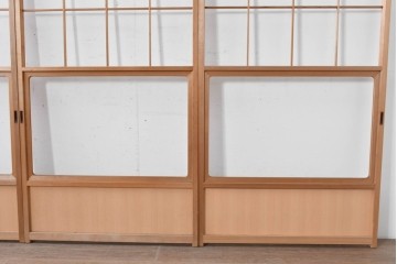 ヴィンテージ建具　昭和後期　秋田杉　温かみのある木味が魅力の雪見障子戸4枚セット　(R-086572)