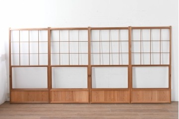 ヴィンテージ建具　昭和後期　秋田杉　温かみのある木味が魅力の雪見障子戸4枚セット　(R-086573)