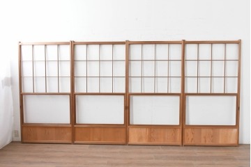 ヴィンテージ建具　昭和後期　秋田杉　温かみのある木味が魅力の雪見障子戸4枚セット　(R-086573)