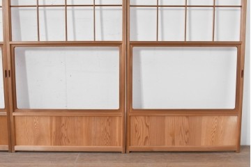 ヴィンテージ建具　昭和後期　秋田杉　温かみのある木味が魅力の雪見障子戸4枚セット　(R-086573)
