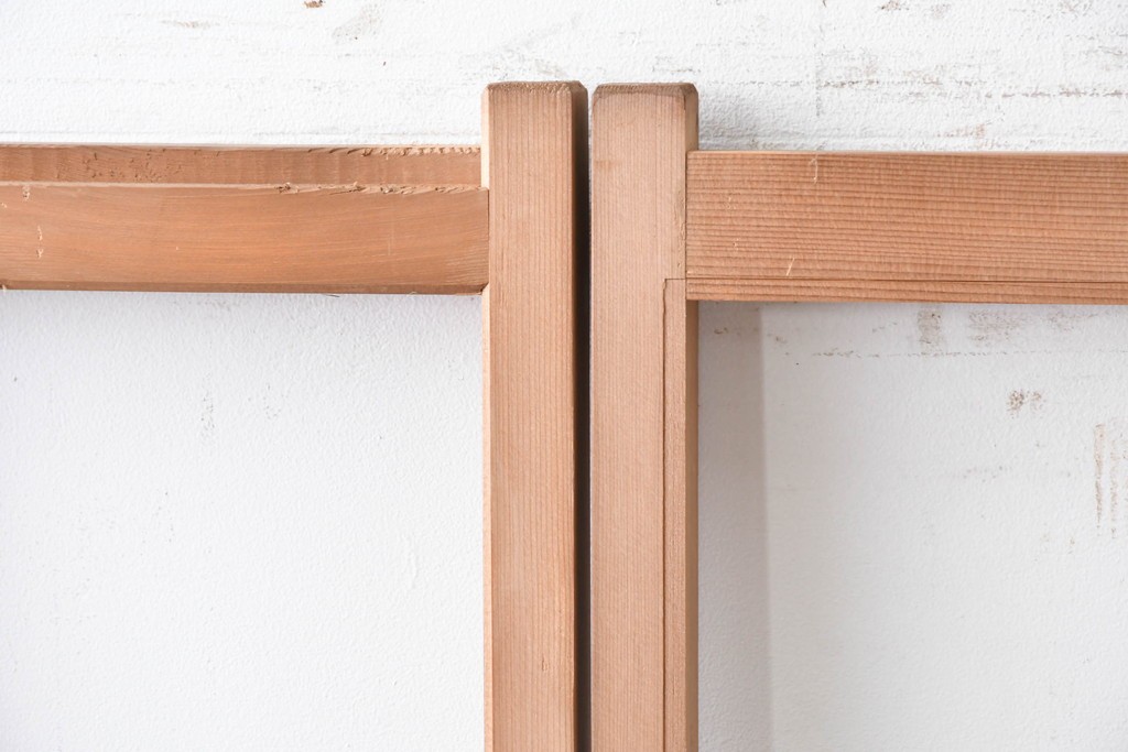 ヴィンテージ建具　昭和後期　秋田杉　温かみのある木味が魅力の雪見障子戸4枚セット　(R-086574)