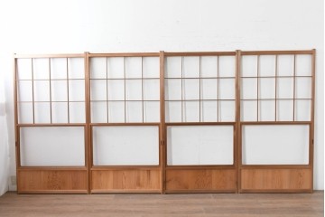ヴィンテージ建具　昭和後期　秋田杉　温かみのある木味が魅力の雪見障子戸4枚セット　(R-086574)
