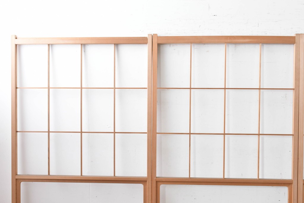 ヴィンテージ建具　昭和後期　秋田杉　温かみのある木味が魅力の雪見障子戸4枚セット　(R-086575)