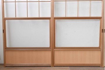 ヴィンテージ建具　昭和後期　秋田杉　温かみのある木味が魅力の雪見障子戸4枚セット　(R-086575)
