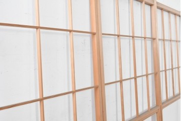 ヴィンテージ建具　昭和後期　秋田杉　温かみのある木味が魅力の雪見障子戸4枚セット　(R-086575)
