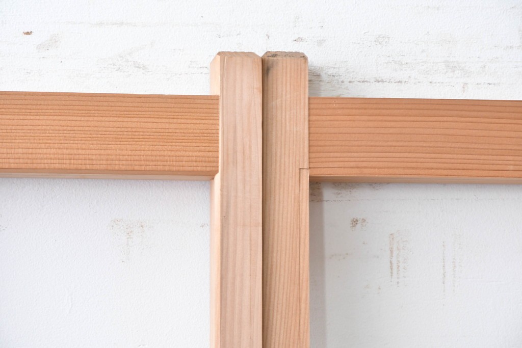 ヴィンテージ建具　昭和後期　明るい木色とすっきりとした格子が魅力の障子戸4枚セット　(R-086576)