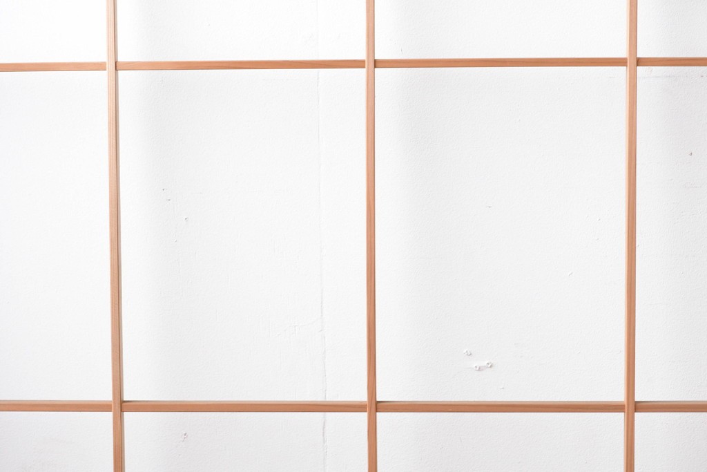 ヴィンテージ建具　昭和後期　明るい木色とすっきりとした格子が魅力の障子戸4枚セット　(R-086576)