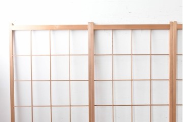 ヴィンテージ建具　昭和後期　明るい木色とすっきりとした格子が魅力の障子戸4枚セット　(R-086576)